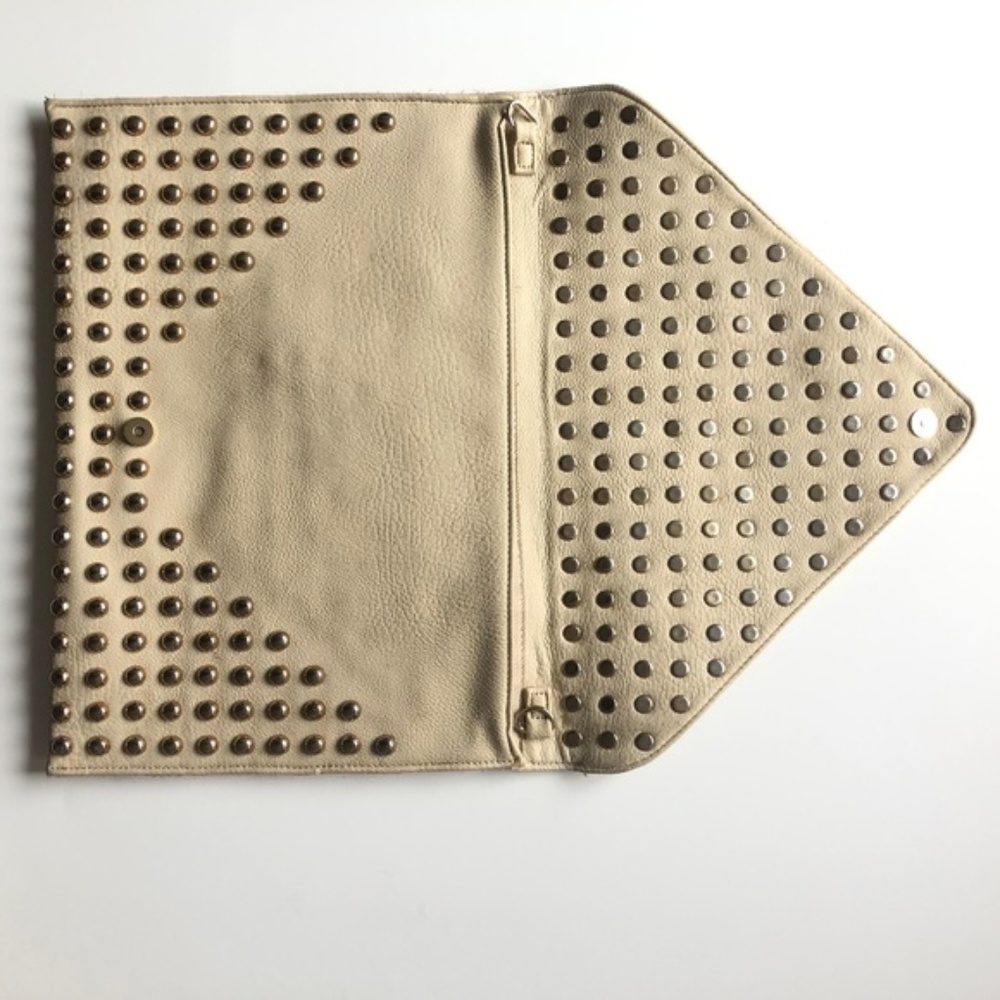 David Bitton Gold Studded Leather Clutch Bag